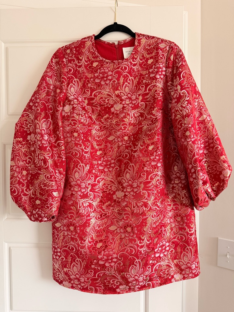 Tuckernuck Hyacinth House Red Brocade Puff Sleeve Mini Dress Size S Nwot